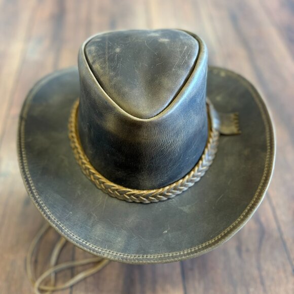 Real Leather Hats Western Style for Men and Women shapeable Brim vintage look. - Picture 12 of 15